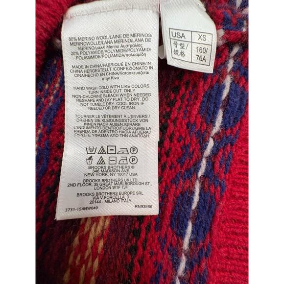 VTG Brooks Brothers Red And White Fair Isle Wool Crewneck Sweater Womens Sz XS - Picture 9 of 9